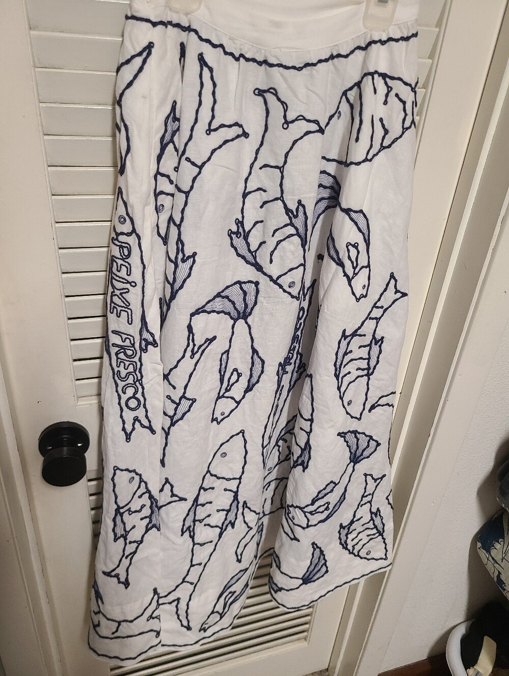 Farm Rio Fresh Fish Embroidered Linen Blend Skirt - Picture 2 of 4